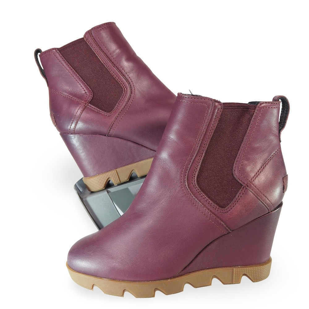 Sorel Joan‎ Uptown Wedge Heel Boots Women 7 Burgundy Leather NL4379-602